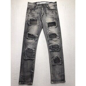 RGSTR G Star Raw Jean Men 32x31 Black Stretch Moto Distressed Slim